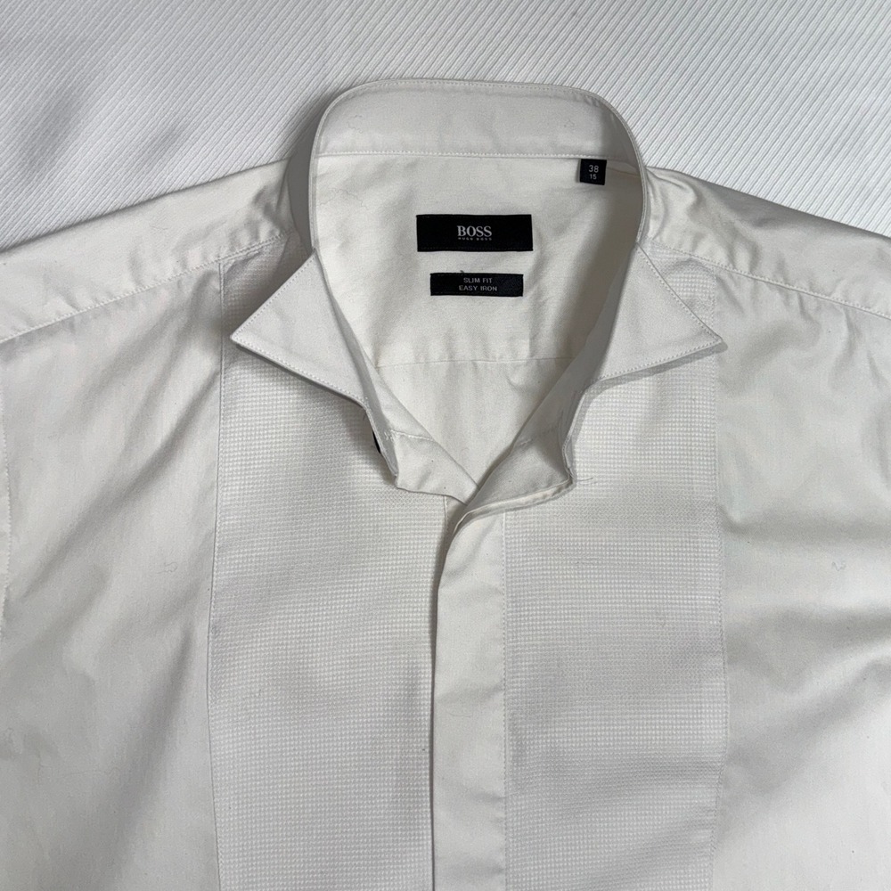 Hugo Boss Slim Fit Wing Collar Tuxedo Shirt White Getzner Fabric Size 38 15 - Picture 4 of 14